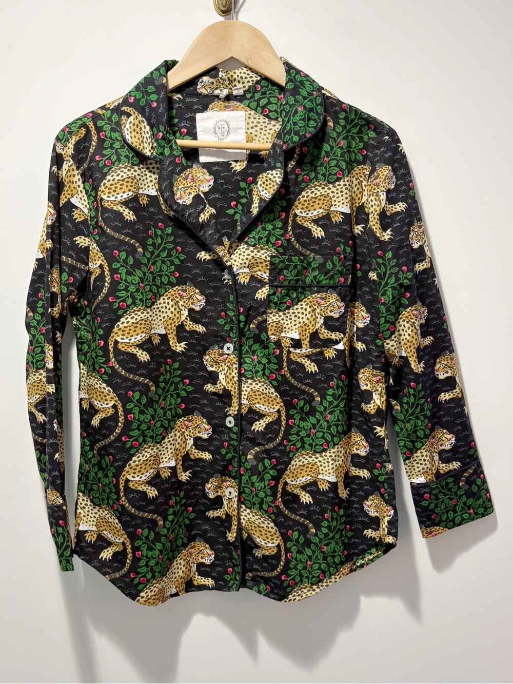 PrintFresh Organic Pima Modal Knit Long Sleeve PJ Top in Bagheera Size XS